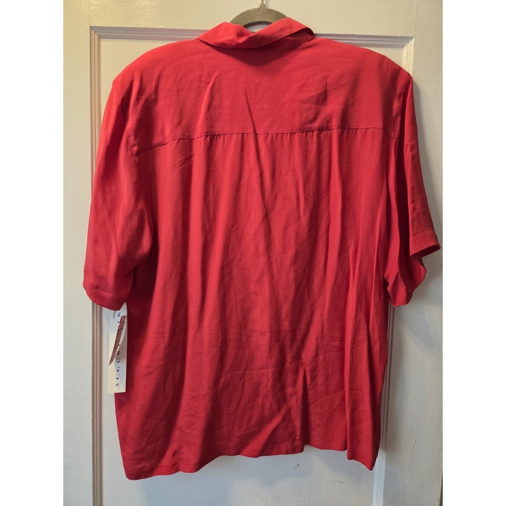 Vintage NWT OS August Silk Red Blouse Short Sleeve Shoulder Pads. Large - Picture 2 of 5